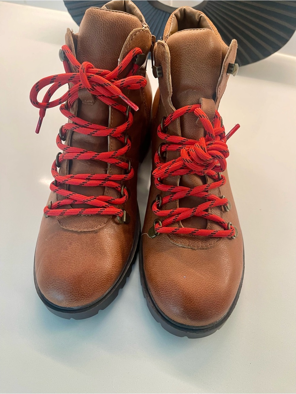 Steve Madden Brown Lace-Up Hiking Boots with Red Laces